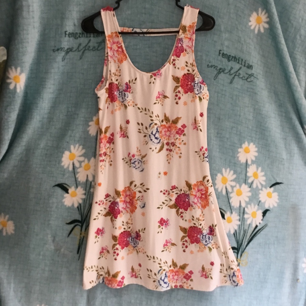 Mudd Cream Floral Mini Dress with Pink & Blue Blooms